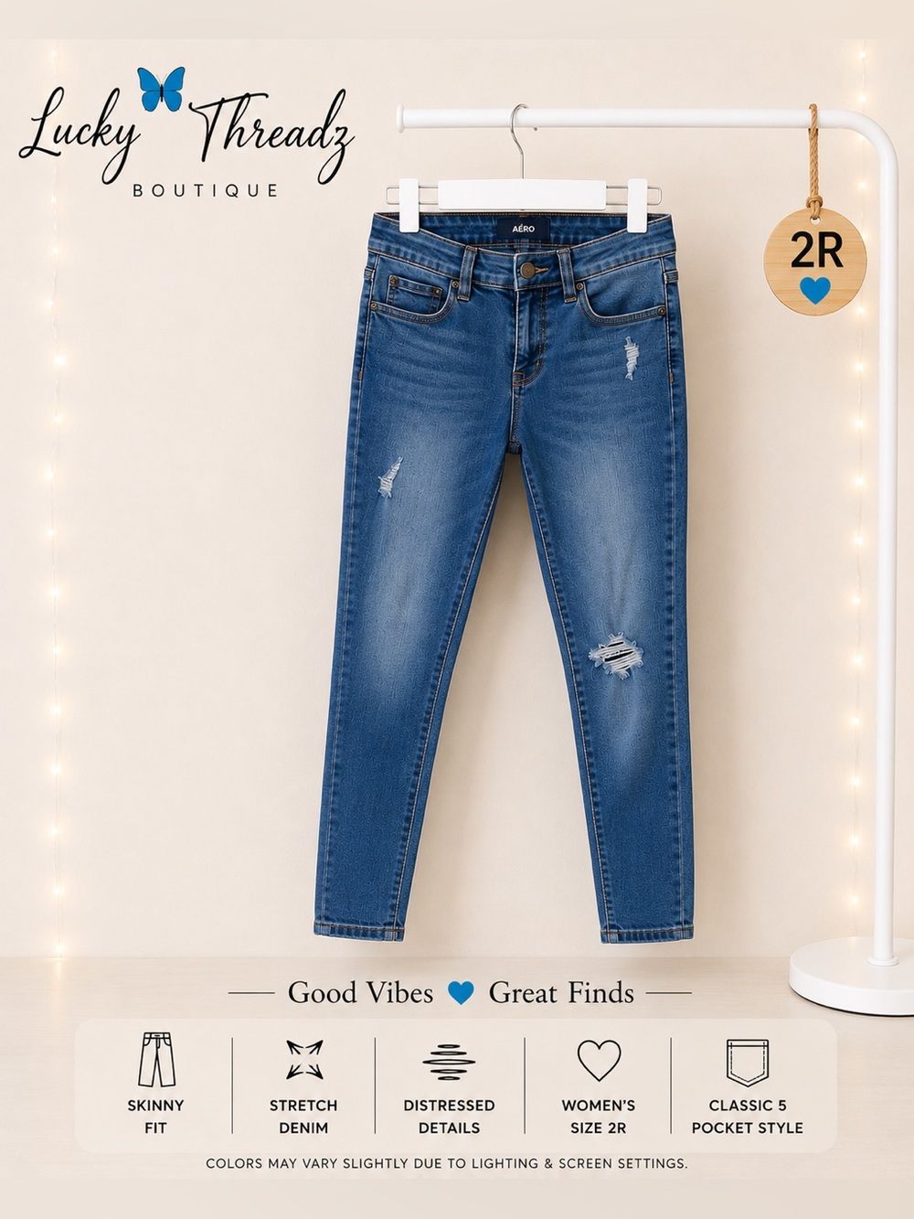 Aéropostale Distressed Skinny Jeans Women's Medium Wash Stretch Denim 2R